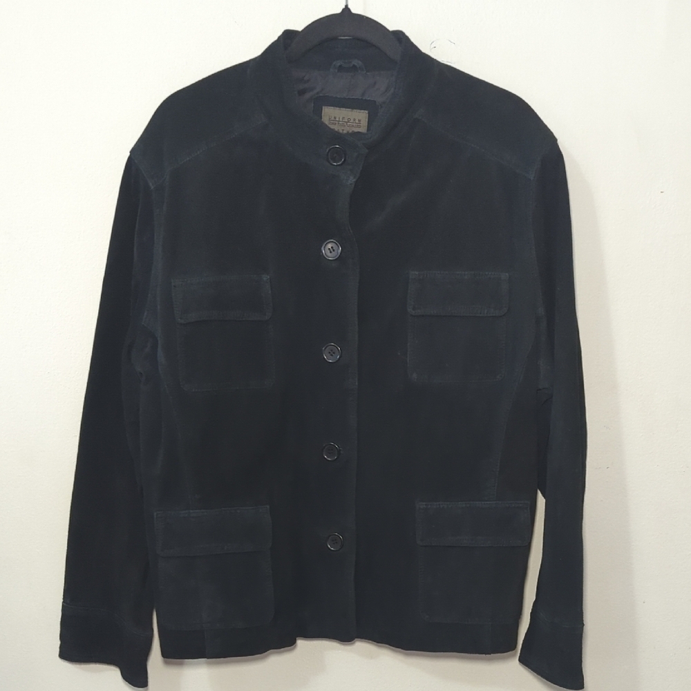 John Paul Richard 100% Leather Jacket Black Suede Button Closure Women's Size 1X
